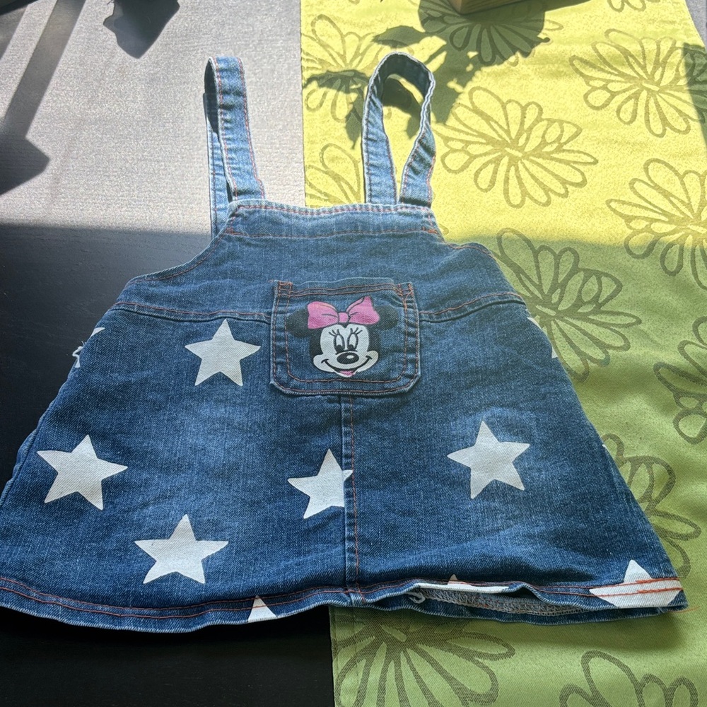Vintage Kids Denim Minnie Mouse Star Print Overall Dress
